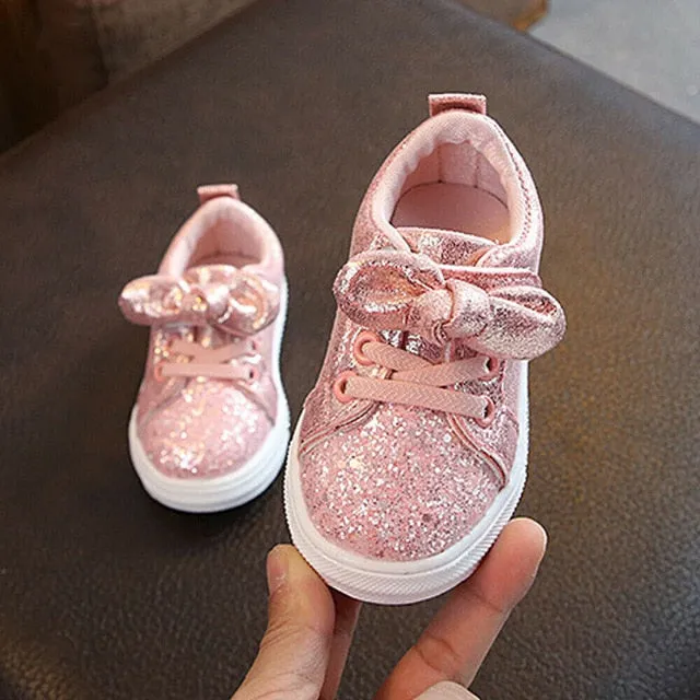 2019 Children Four Season Shoes 1-3 Years Toddler Baby Girls Bow Sequin Crib Shoe Trend Casual Shoes Glitter Bowknot Dress Shoes