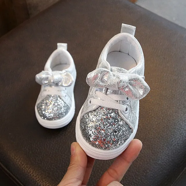 2019 Children Four Season Shoes 1-3 Years Toddler Baby Girls Bow Sequin Crib Shoe Trend Casual Shoes Glitter Bowknot Dress Shoes