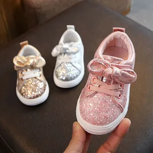 2019 Children Four Season Shoes 1-3 Years Toddler Baby Girls Bow Sequin Crib Shoe Trend Casual Shoes Glitter Bowknot Dress Shoes