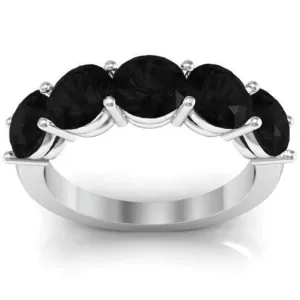 3.00cttw Shared Prong Black Diamond Five Stone Ring