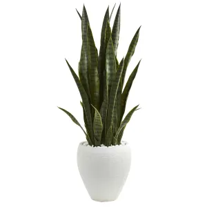 42" Artificial Sansevieria Plant in White Planter - Low Maintenance, Life-Like & Vibrant Silk Plants For Busy People.