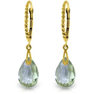 6 Carat 14K Solid Yellow Gold Leverback Earrings Briolette Green Amethyst