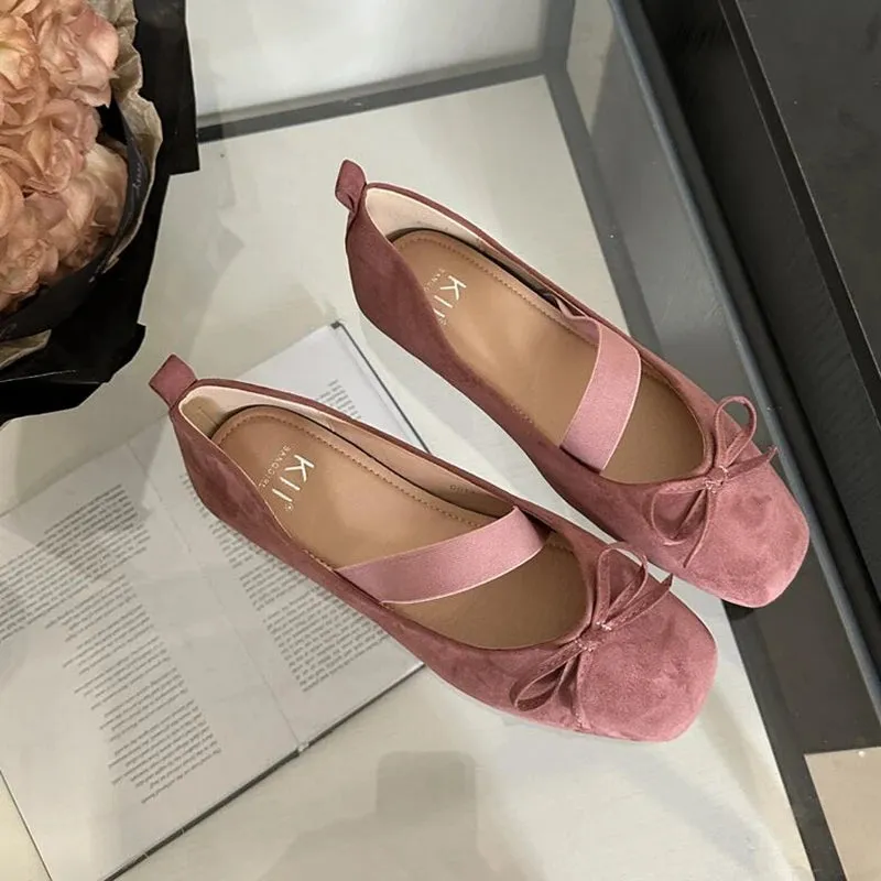 Advbridge  -  NEW Spring/Autumn Flats Mary Jane Shoes Square Toe Women's Shoes Bow Velvet Ballet Flats Women Shoes