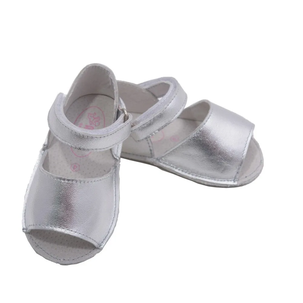 Baby Girls Silver Open Toe Strap Crib Sandals 0-3 Baby