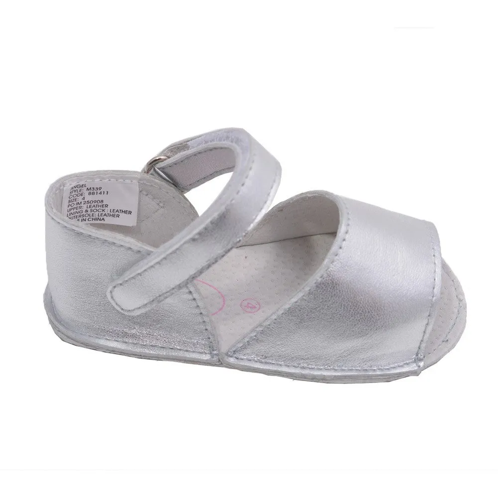 Baby Girls Silver Open Toe Strap Crib Sandals 0-3 Baby