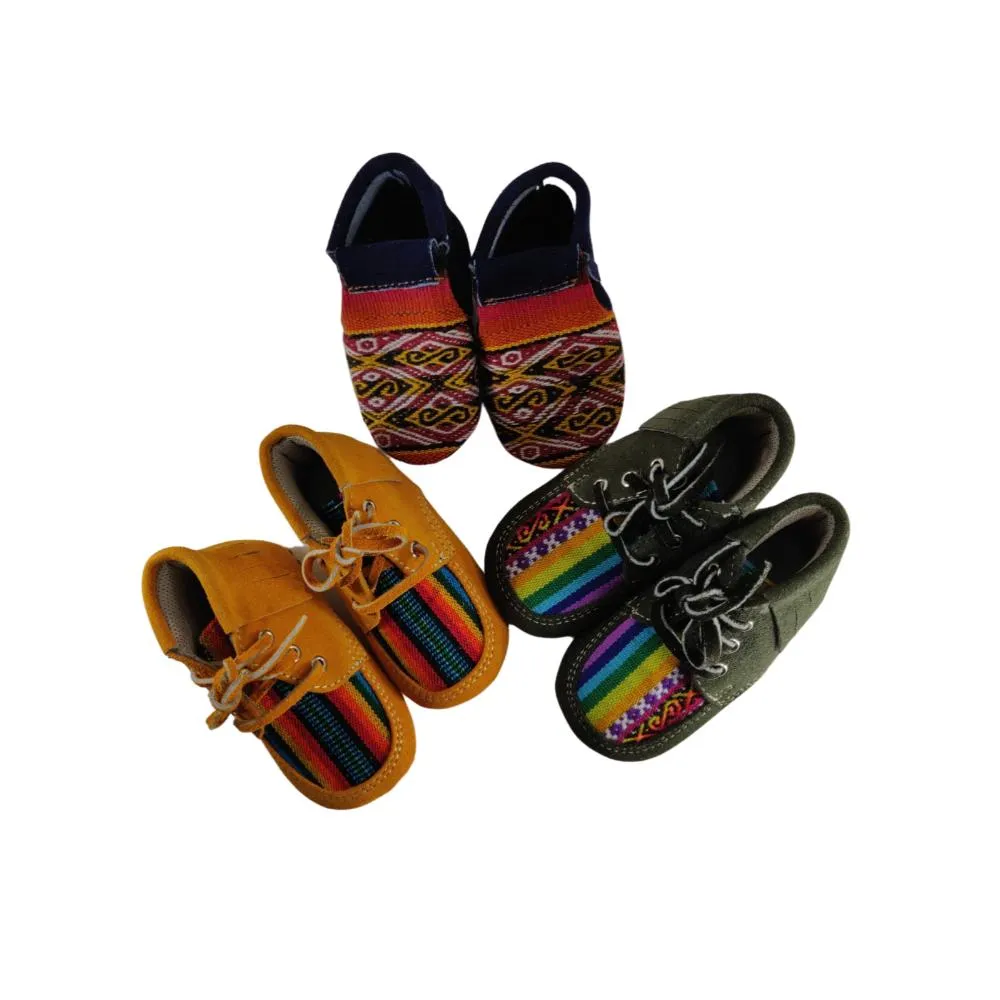 Baby Infant Toddler Shoes Slip-on Soft Sole Leather Moccasins Pre-Walkers w/Handmade Peruvian Textiles