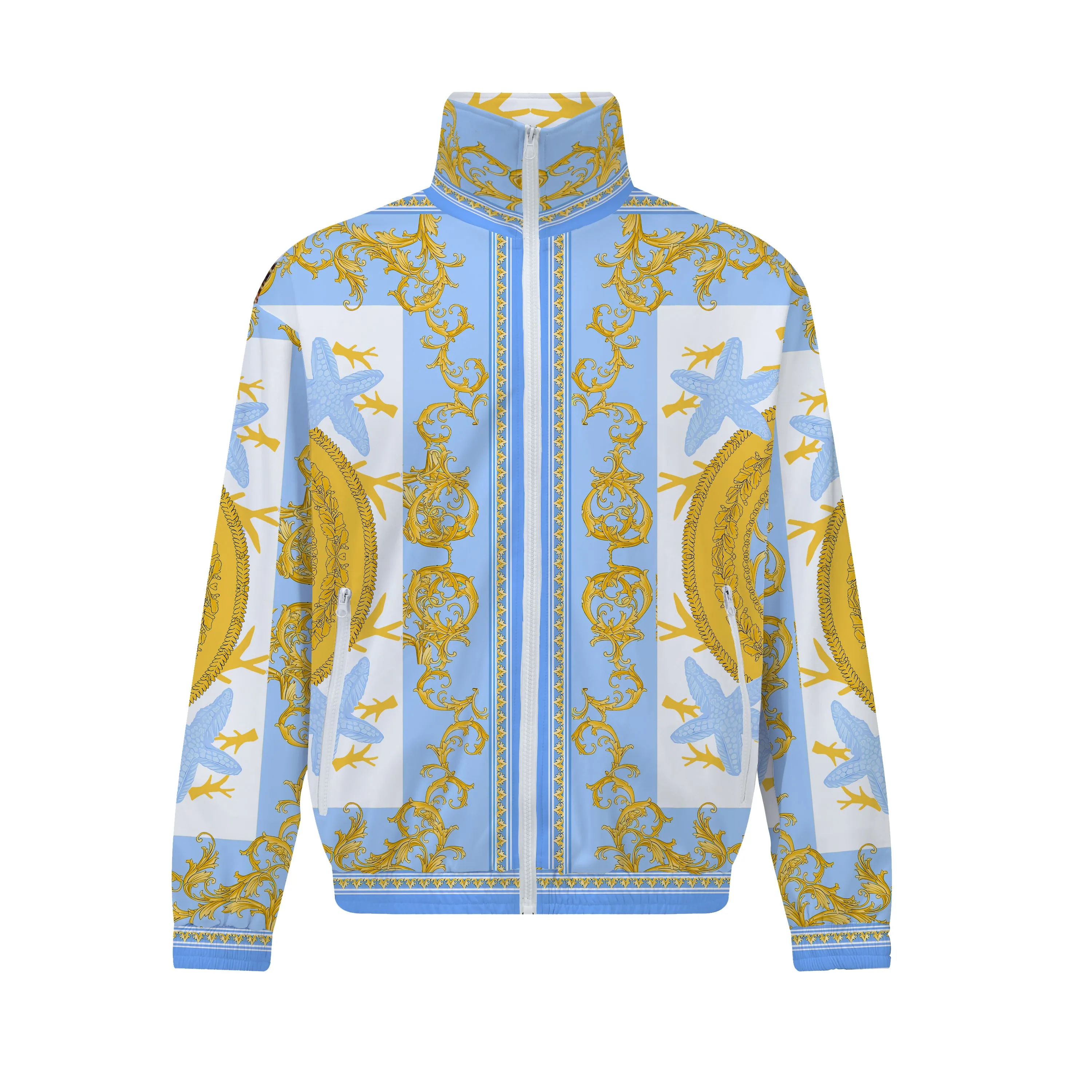 Baroque Floral Pattern Print Zip Up Track Suit Top