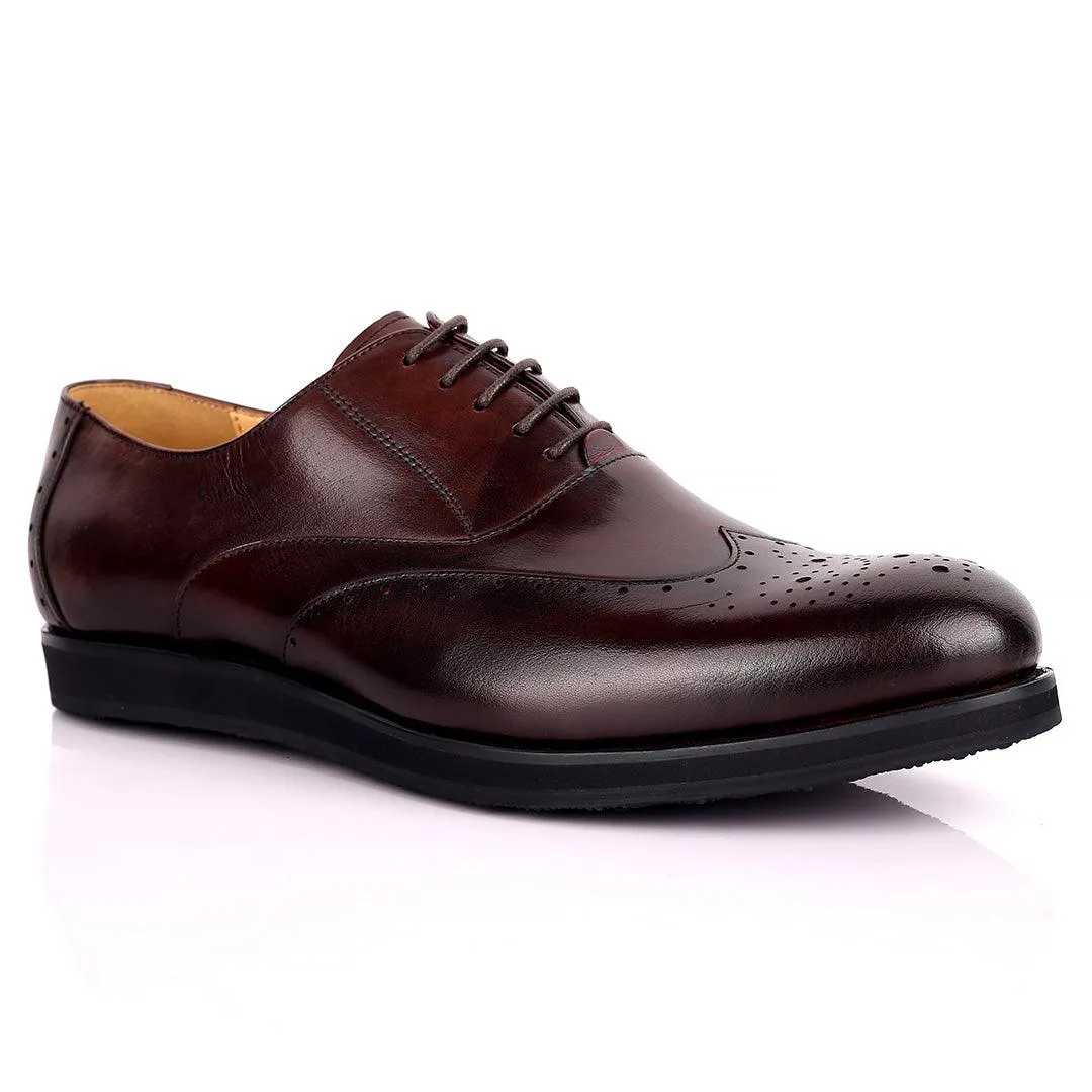 Berlut Classic Brogue Lace Up Designed Leather Shoe - Coffee