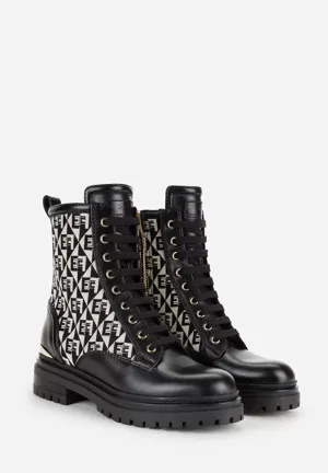 Biker-Boots aus Jacquard und Leder mit Rautenmuster