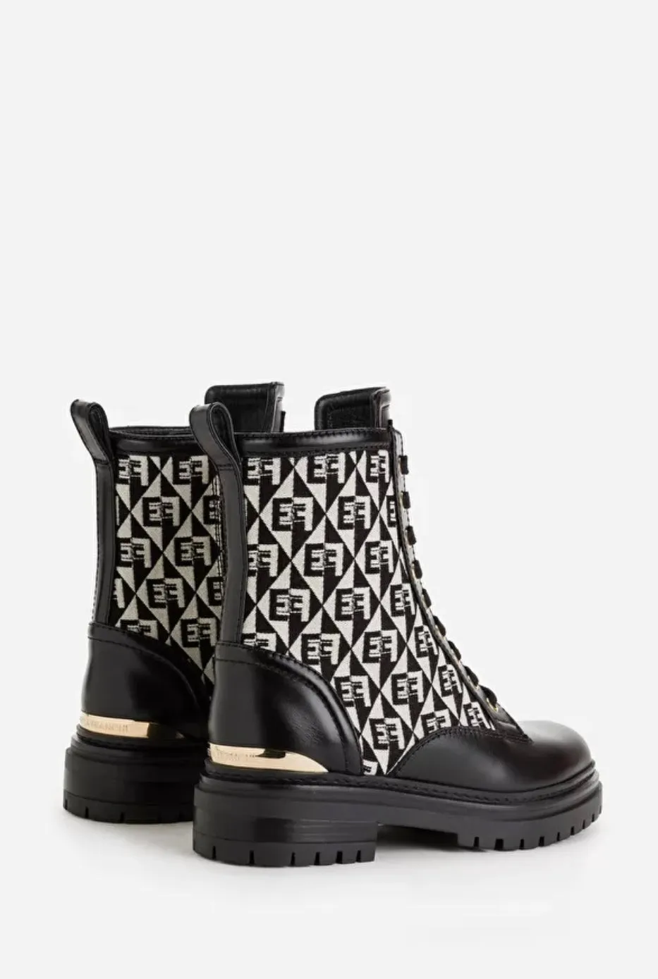 Biker-Boots aus Jacquard und Leder mit Rautenmuster