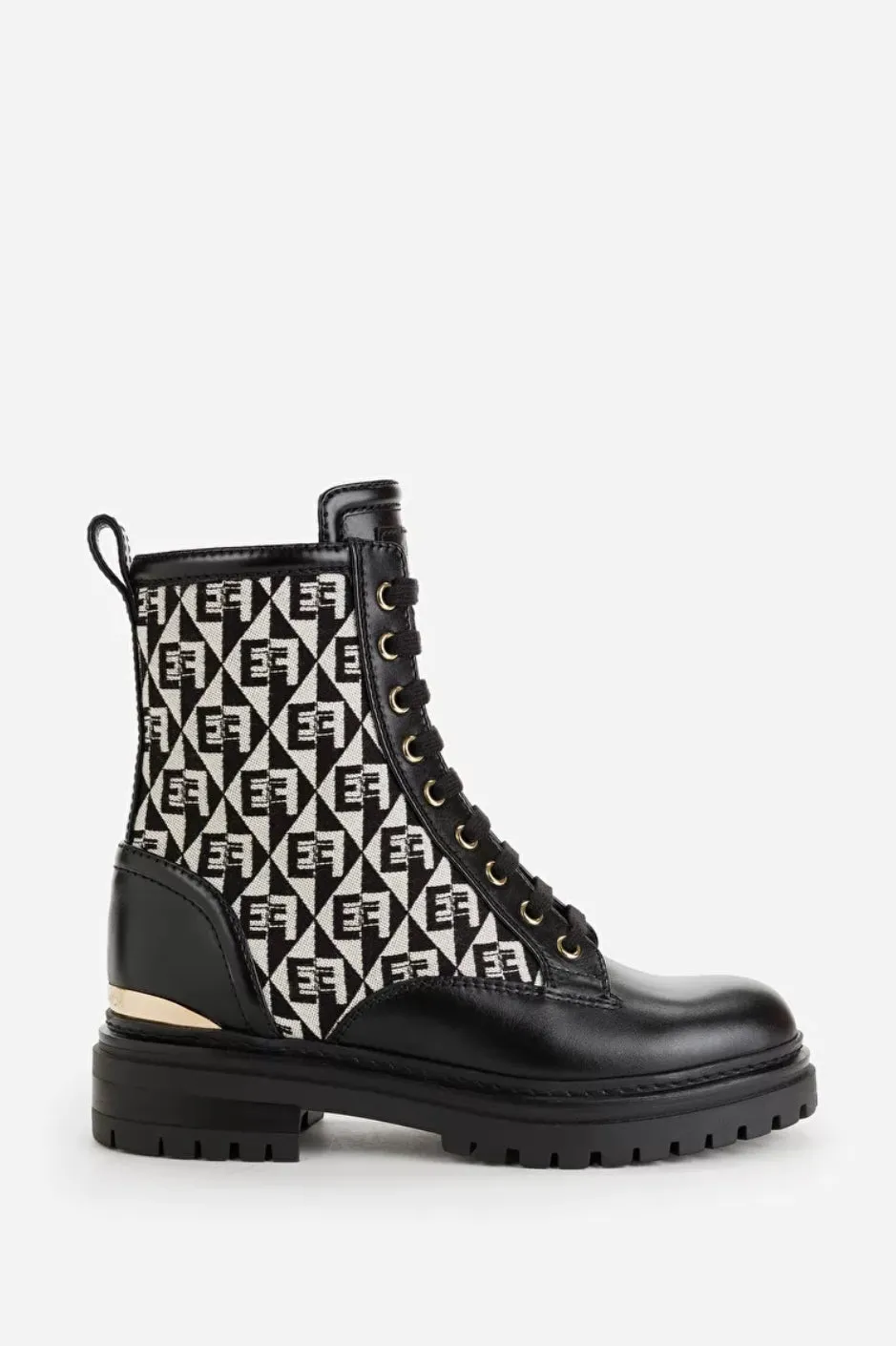 Biker-Boots aus Jacquard und Leder mit Rautenmuster