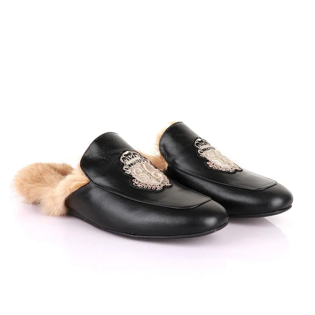 Billionaire Fur Mole Black Leather Half Shoe