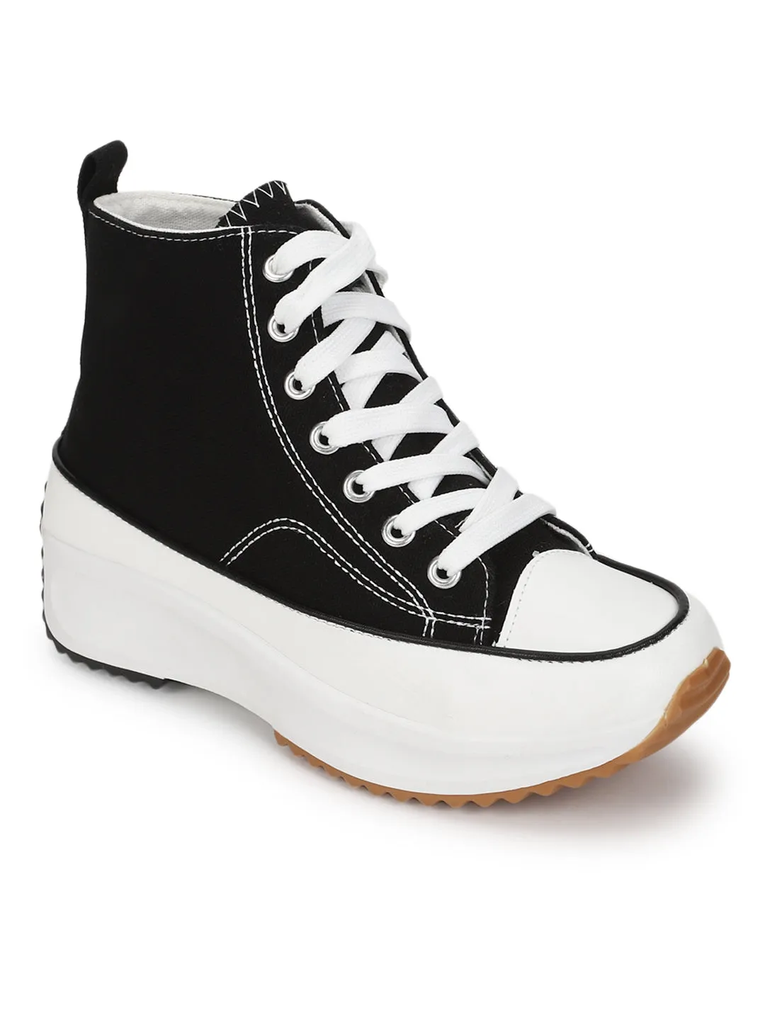 Black Canvas Lace Up Sneakers (TC-RS3476-BLK)