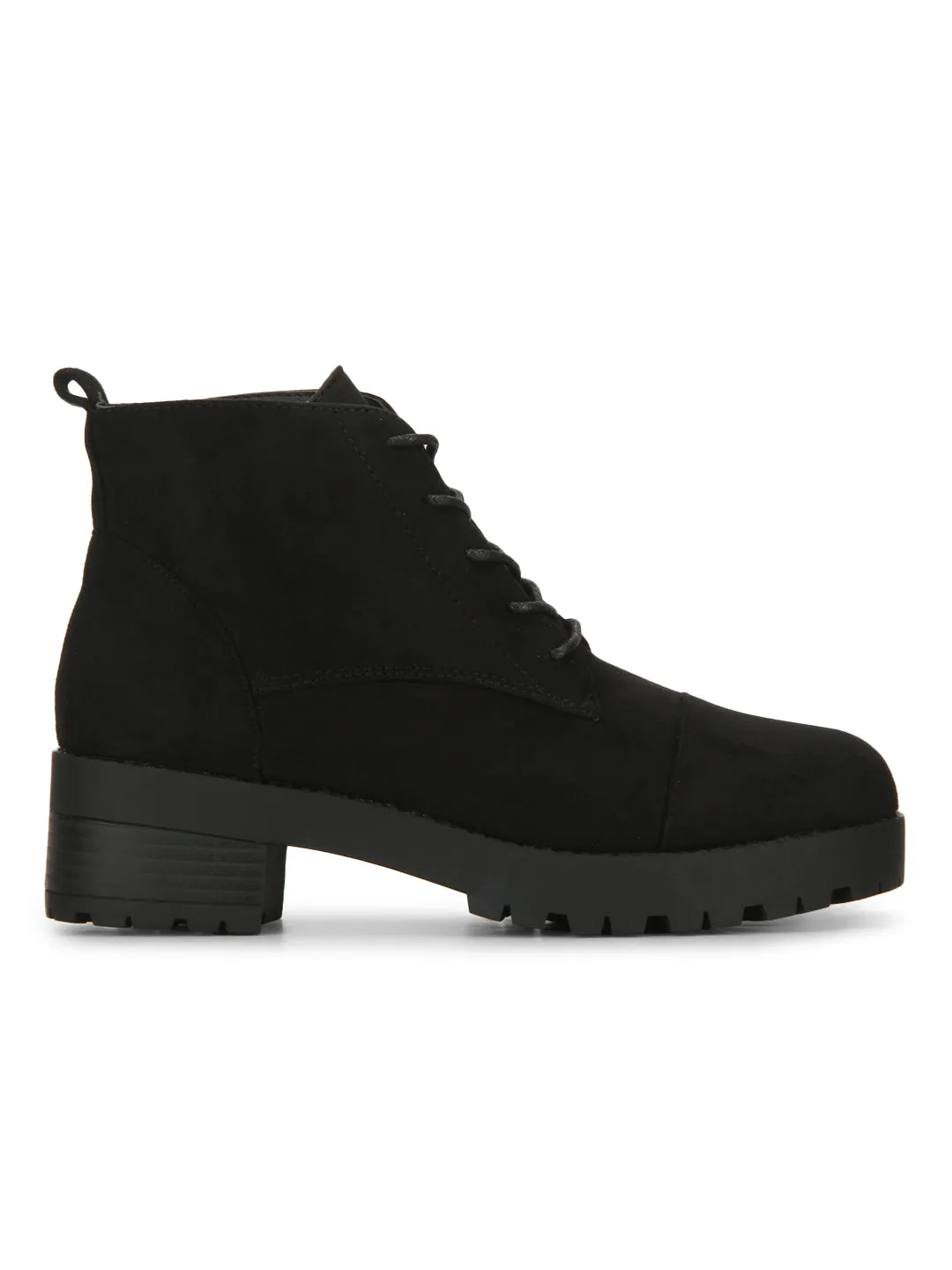 Black Micro Biker Ankle Boots