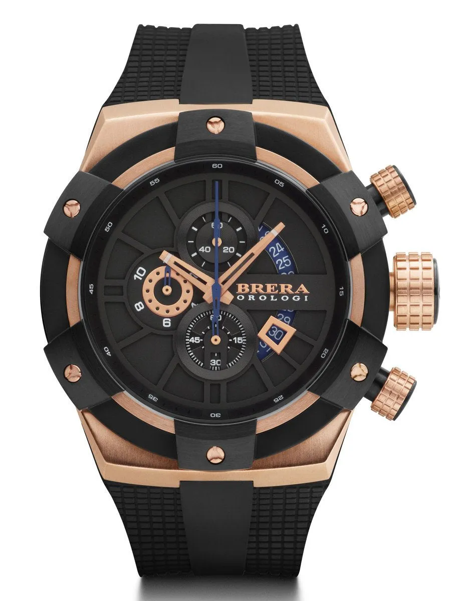 Brera Orologi SUPERSPORTIVO Men's Italian 48mm Black Rosegold IP Watch BRSSC4902