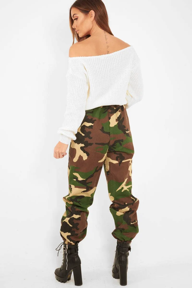 Brown Camo Print Denim Cuffed Cargo Trousers - Aryan