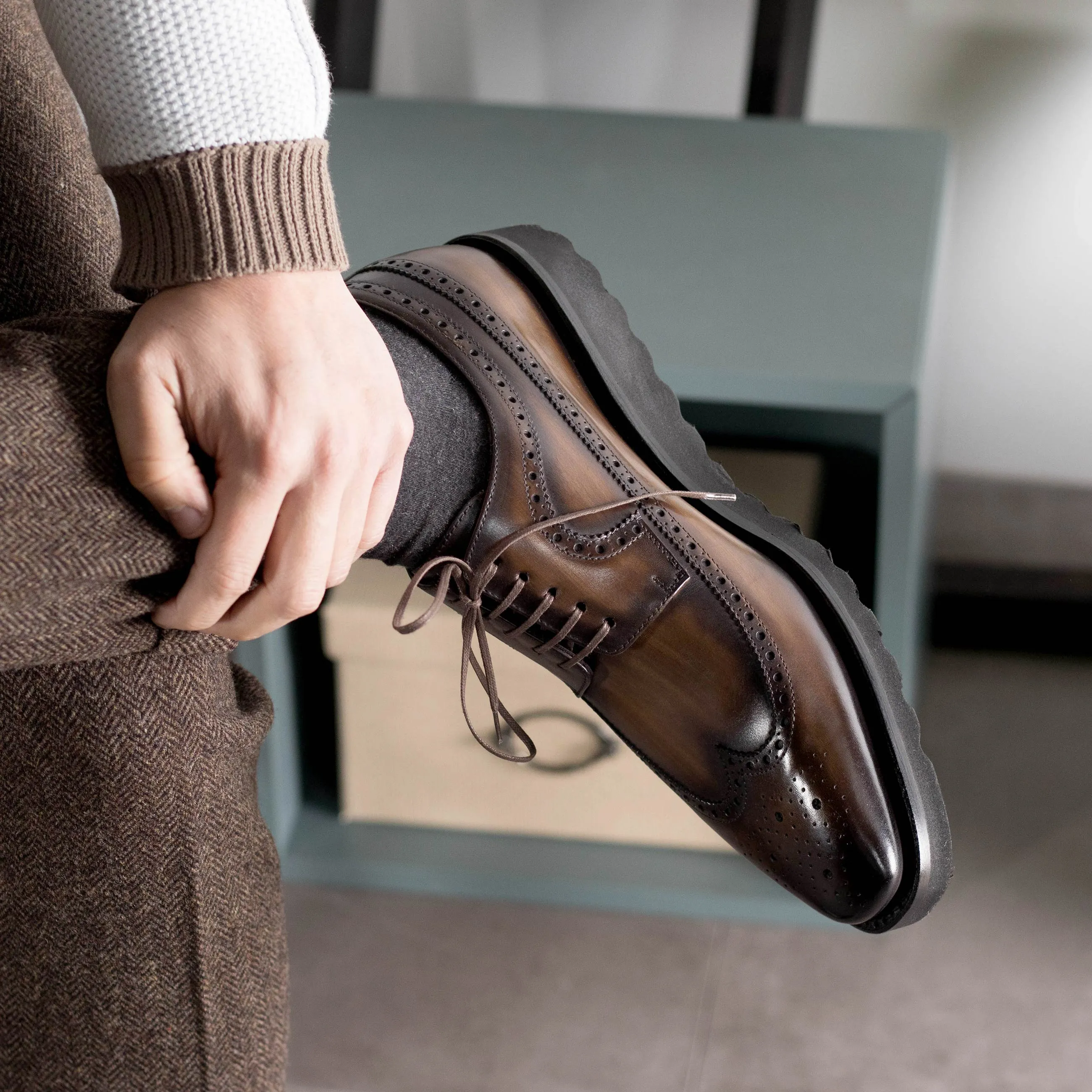 Brown Patina Longwing Blucher Shoes