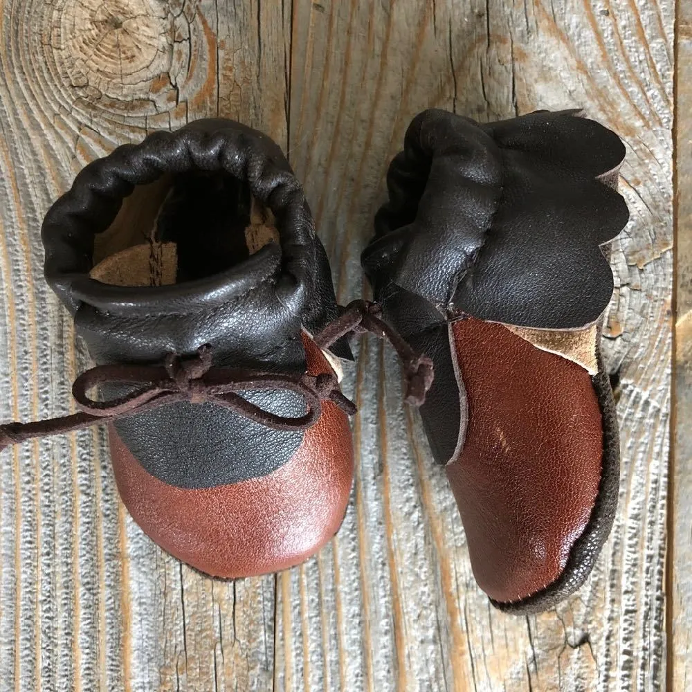 Brown Repurposed leather moccasins, 0-6m