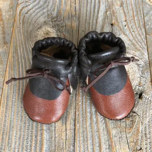 Brown Repurposed leather moccasins, 0-6m