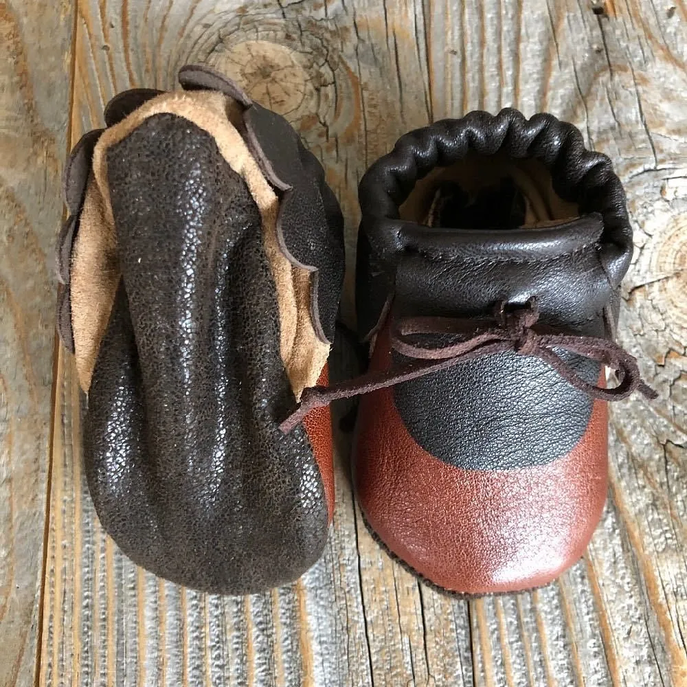 Brown Repurposed leather moccasins, 0-6m