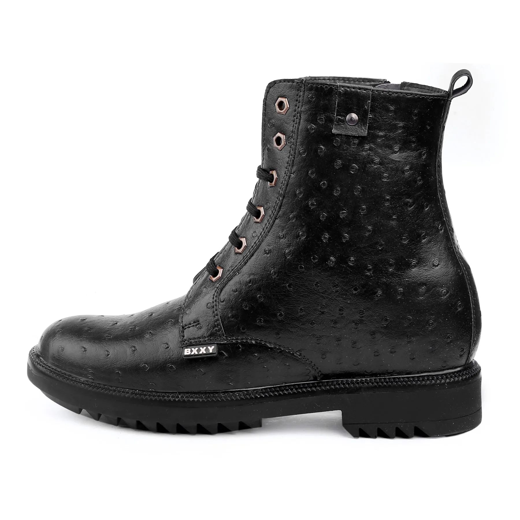 Bxxy's 4 inches Hidden Height Increasing Vegan Leather Lace-up Biker Boots