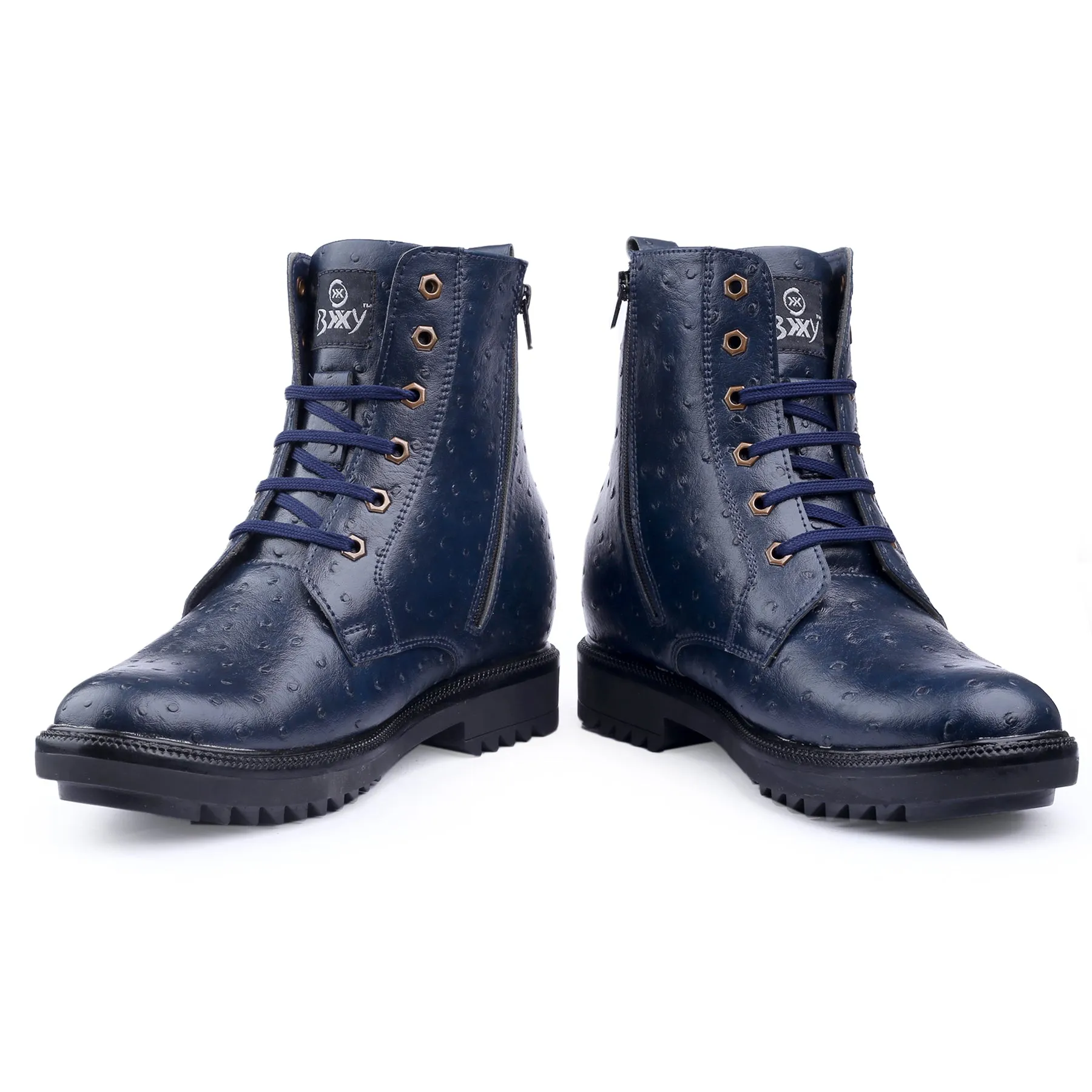 Bxxy's 4 inches Hidden Height Increasing Vegan Leather Lace-up Biker Boots