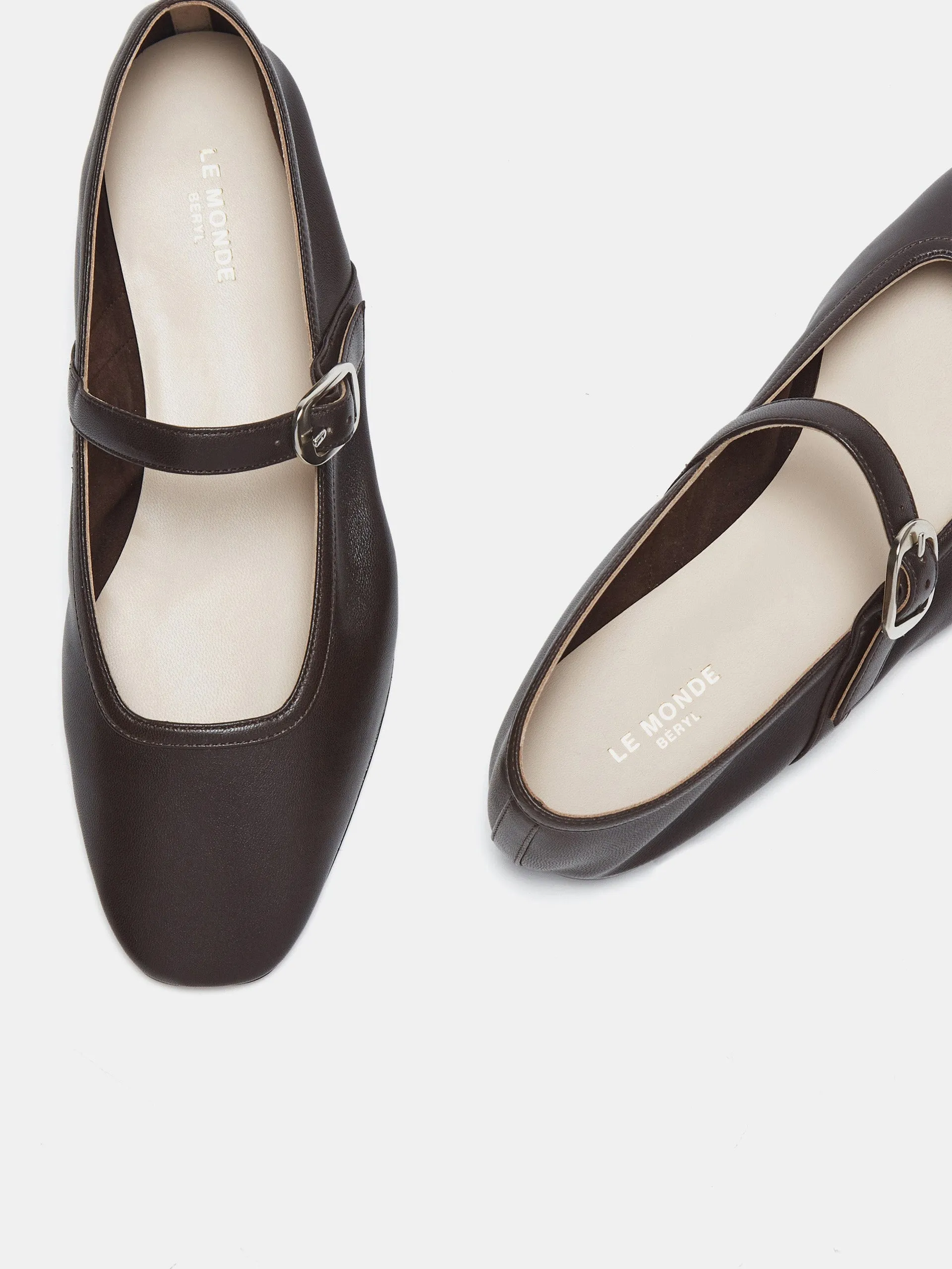 Chocolate leather ballet Mary Jane flats