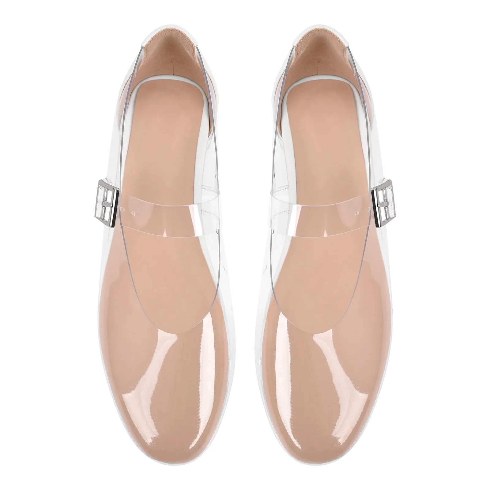 Clear Round Toe Buckle Flats