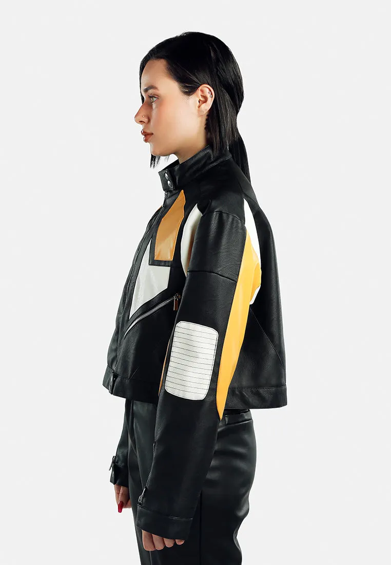 Color Block Biker Jacket