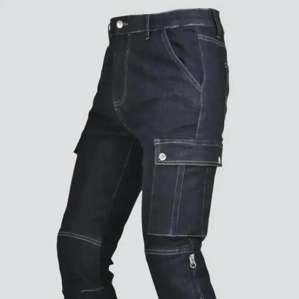 Dark-wash slim biker jeans
 for men