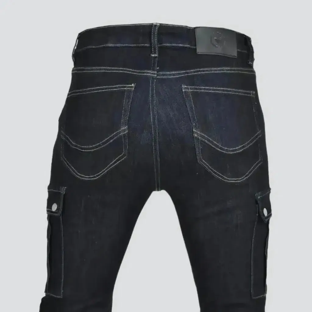 Dark-wash slim biker jeans
 for men