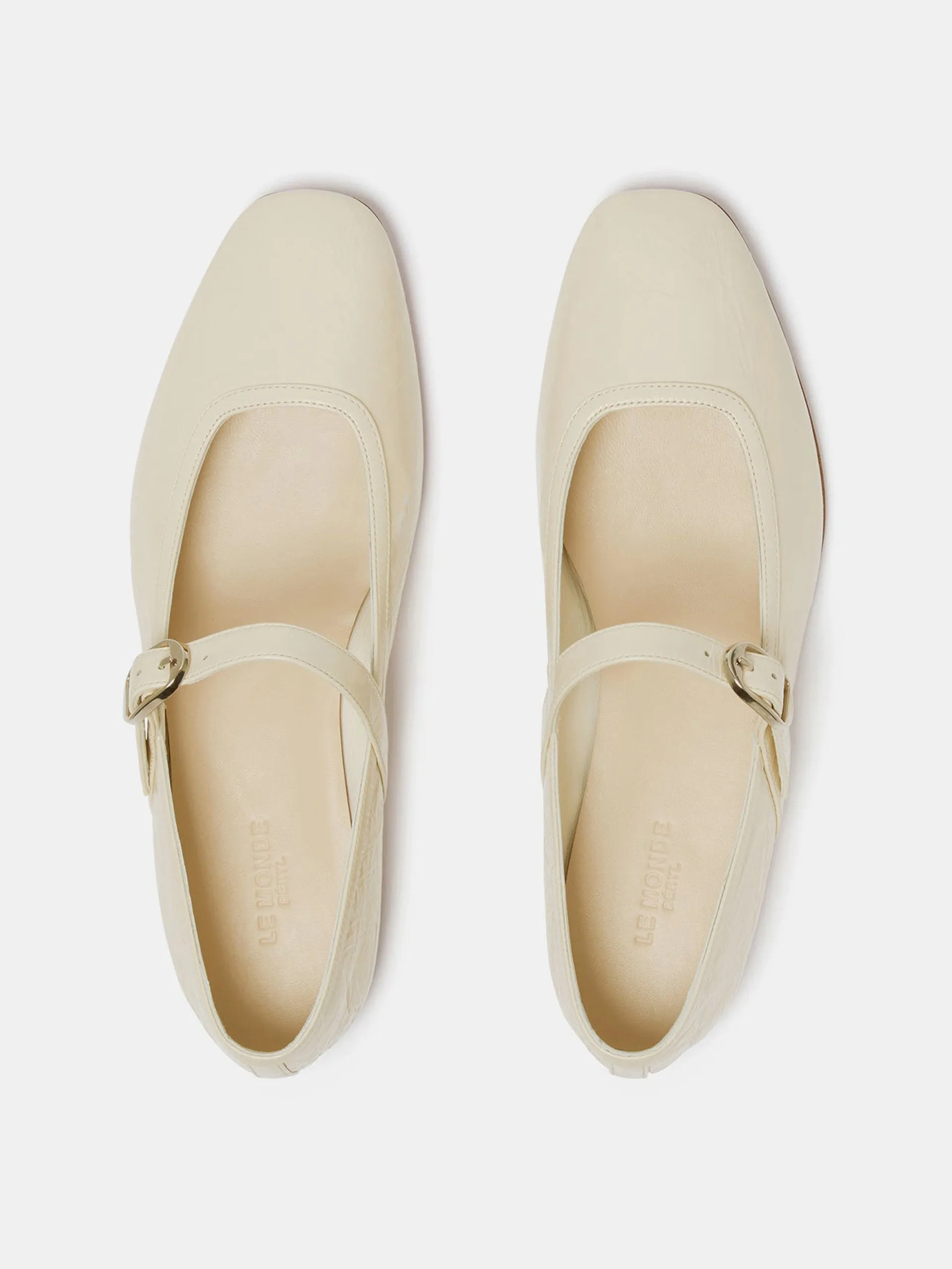 Ecru patent leather ballet Mary Jane flats