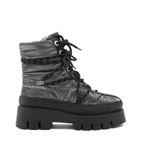 Evi-Ann Double Laces Gunmetal Chunky Boots