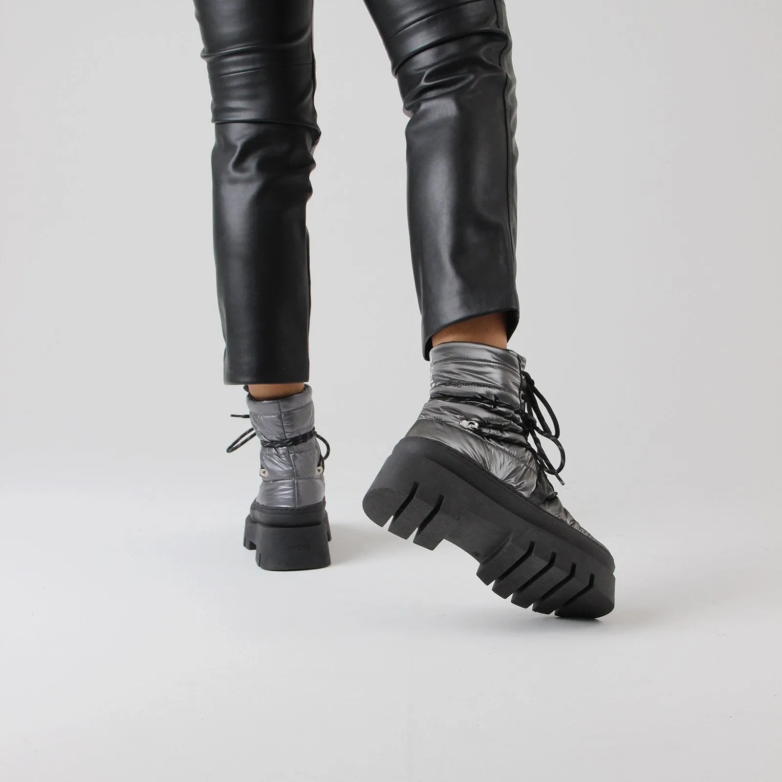 Evi-Ann Double Laces Gunmetal Chunky Boots