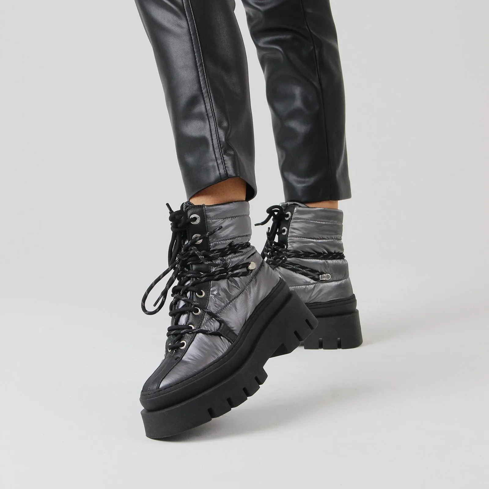 Evi-Ann Double Laces Gunmetal Chunky Boots