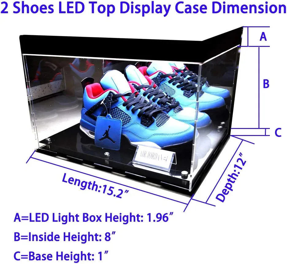 Football Sneakers Shoes Acrylic Display Case Showcase Box LED UV Protection (2 Shoes)