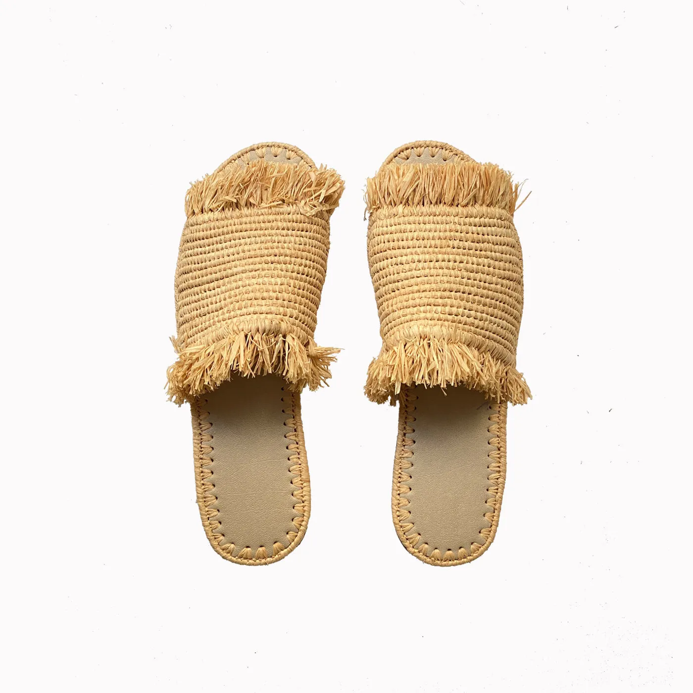 FRINGED TRIM RAFFIA SANDALS