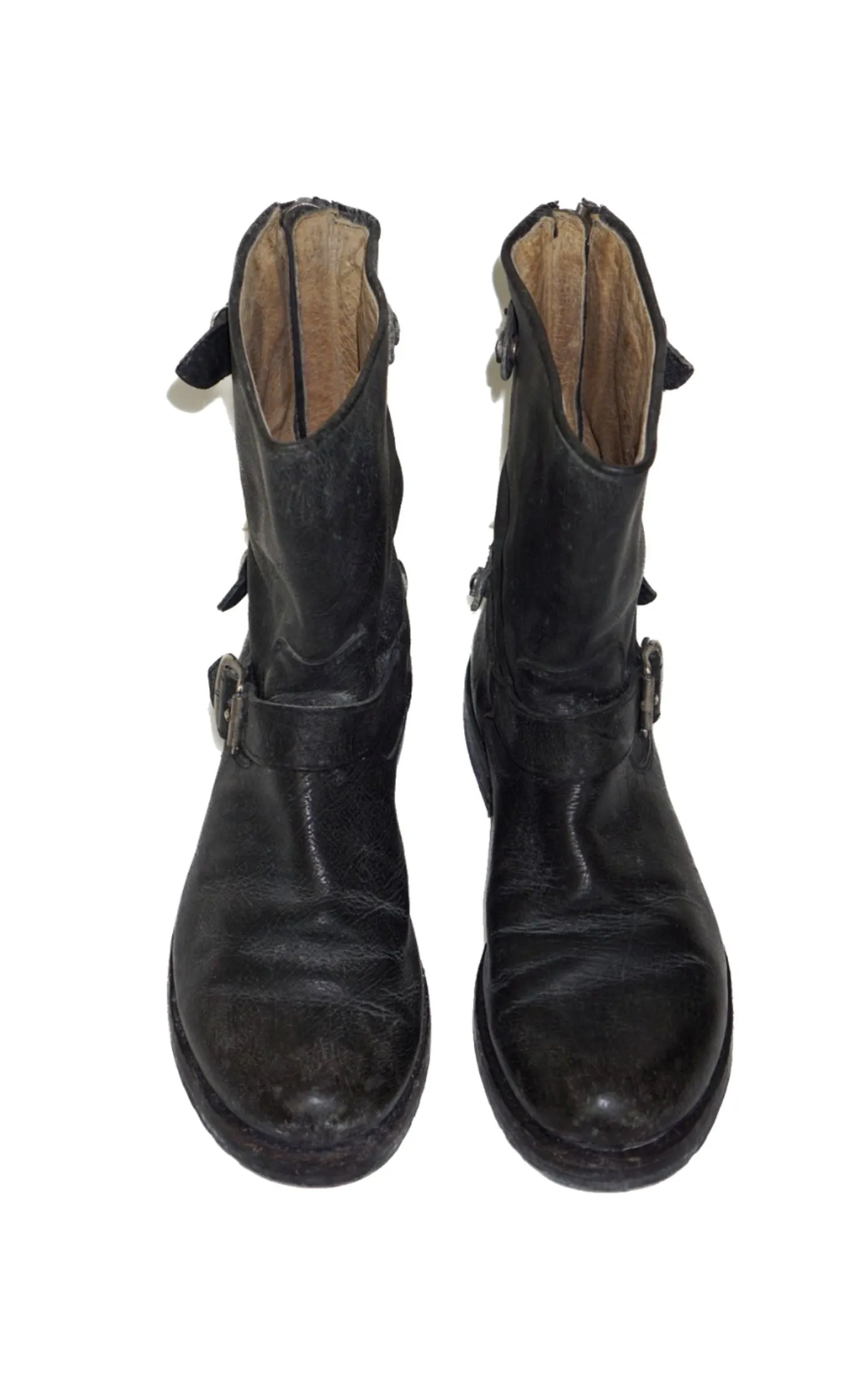 FRYE Veronica Short Black Buckle Zip Up Moto Boots