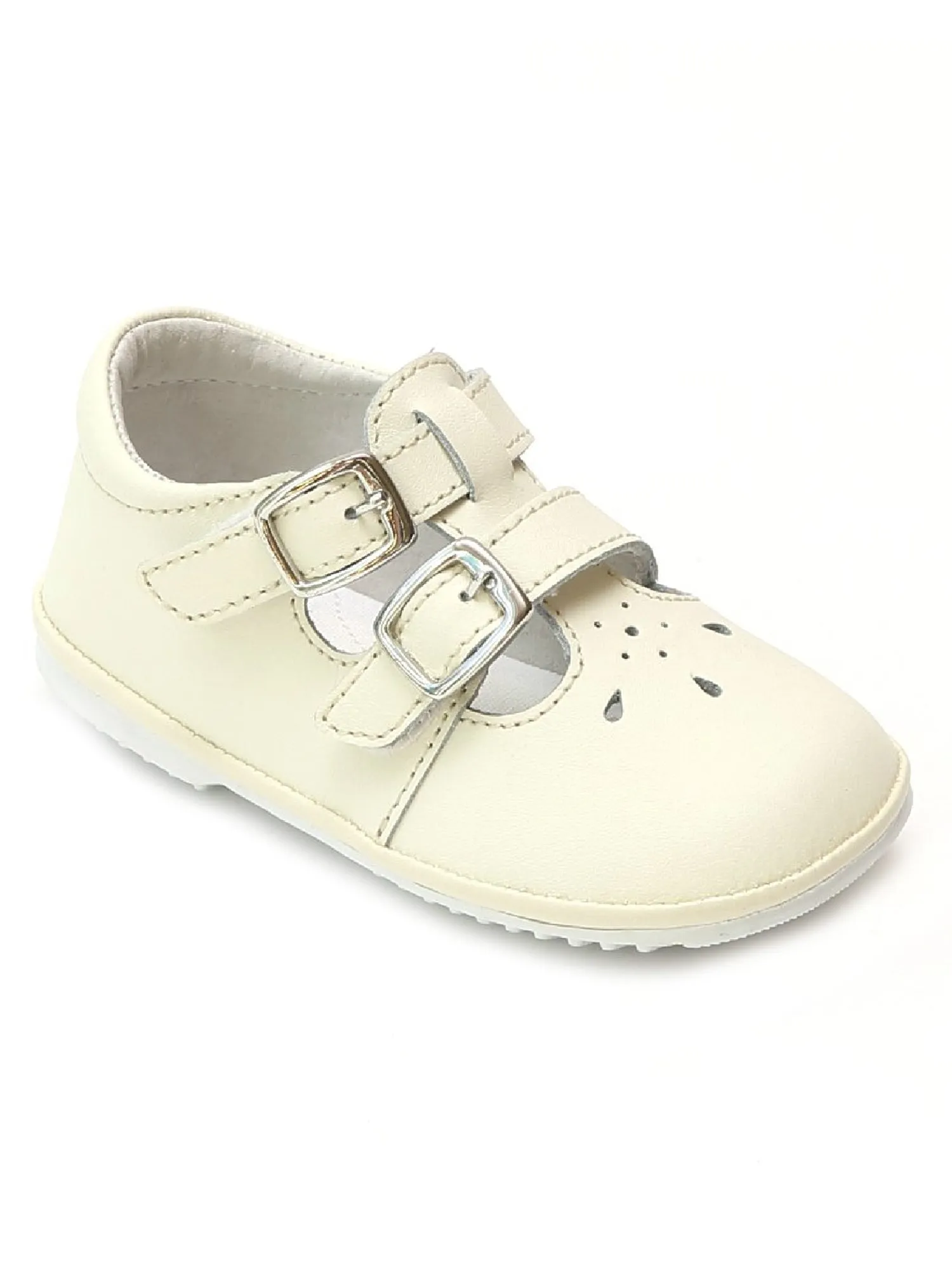 Girls Cream Double Buckle Cutout Crib Shoes 1-4 Baby