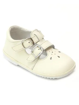 Girls Cream Double Buckle Cutout Crib Shoes 1-4 Baby