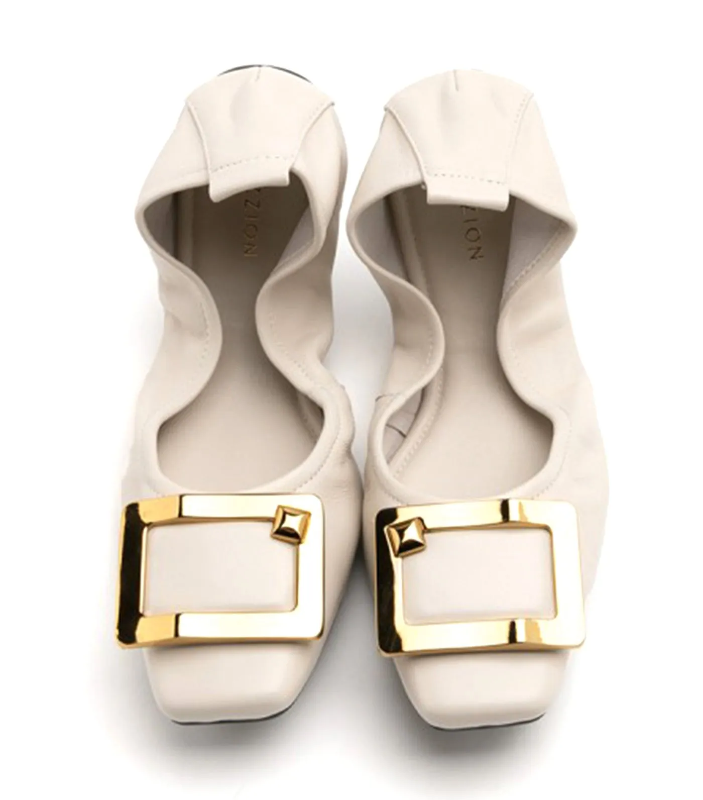 Huda Gold Buckle Foldable Flats Beige