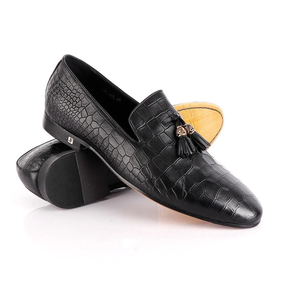 John Foster All round Croc Black Leather Tassel shoe