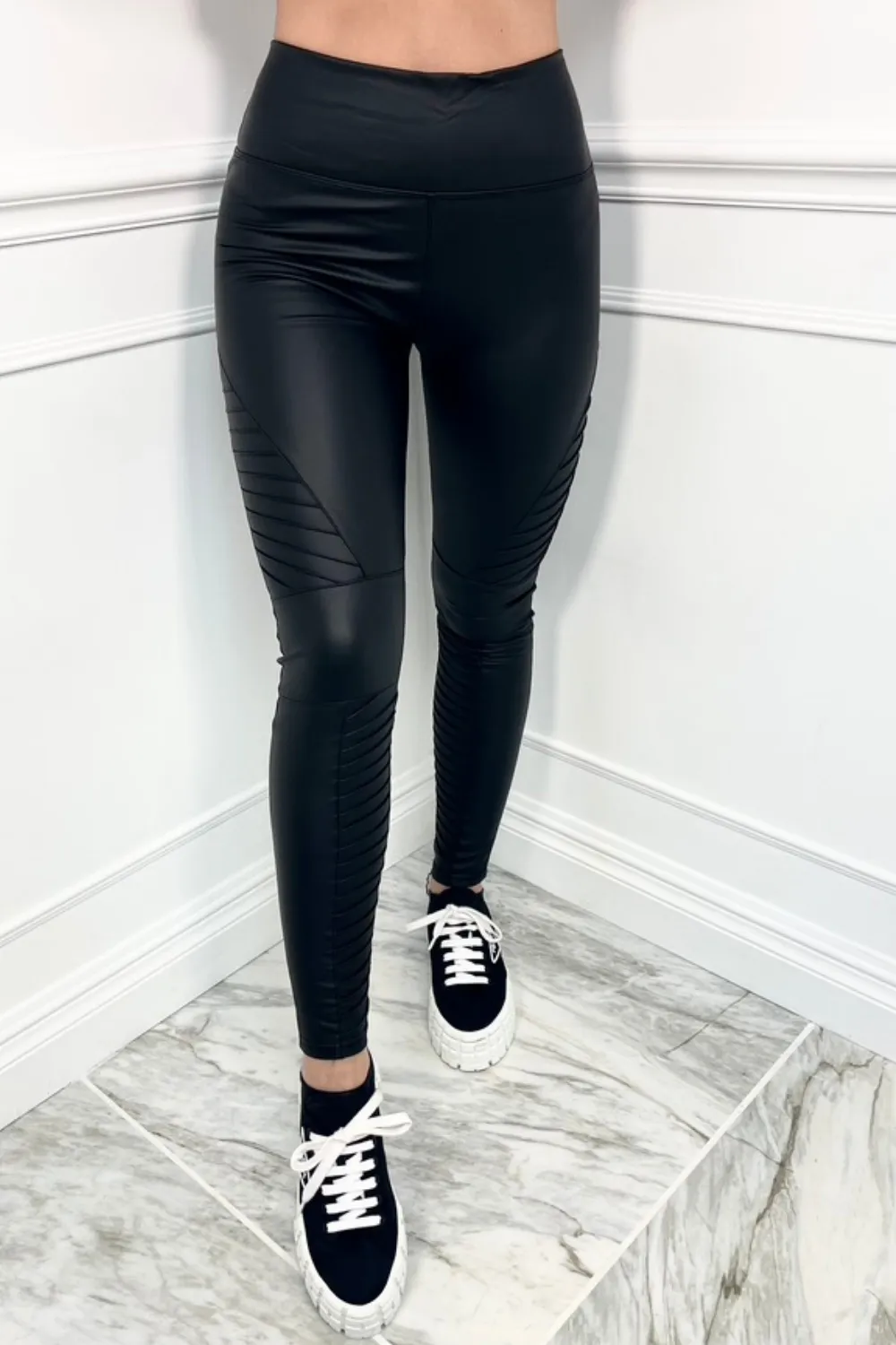 Karis black Biker High Waisted PU Trousers