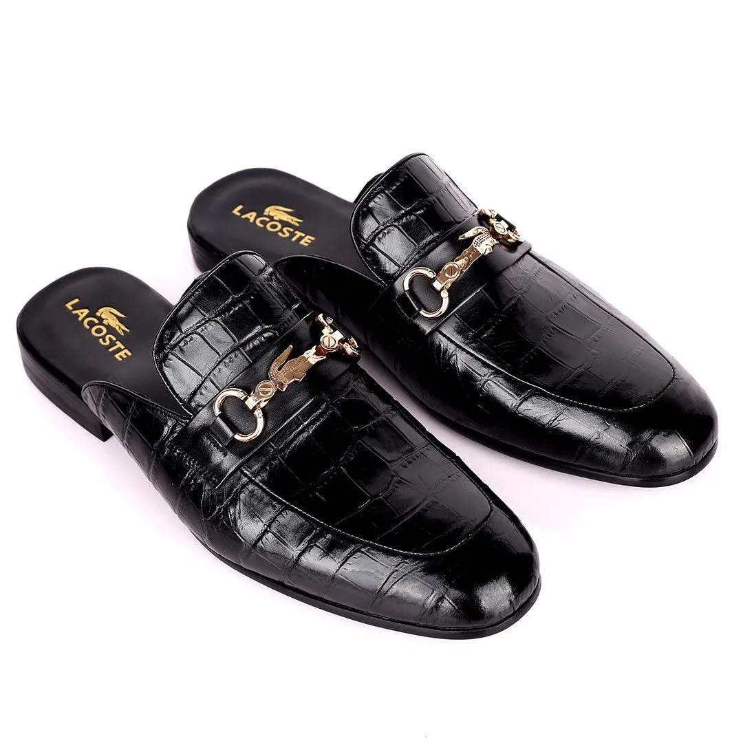 Lacos Elegant Gold Logo Designed Black Half Leather Shoe