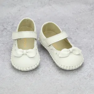 L'Amour Infant Girls 3008 White Leather Bow Stitched Mary Janes