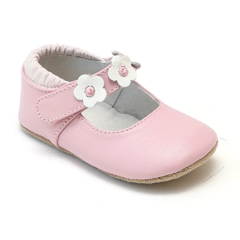 L'Amour Infant Girls Pink Flower Trio Crib Mary Janes