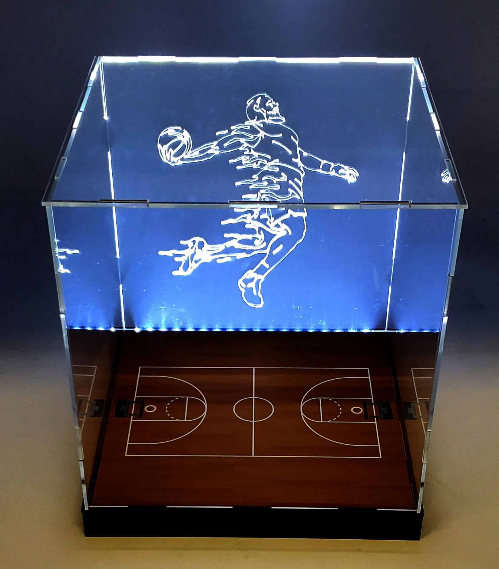 LED Lights Football Helmet Acrylic Display Case Box Sports Field Showcase Shoes UV Protection