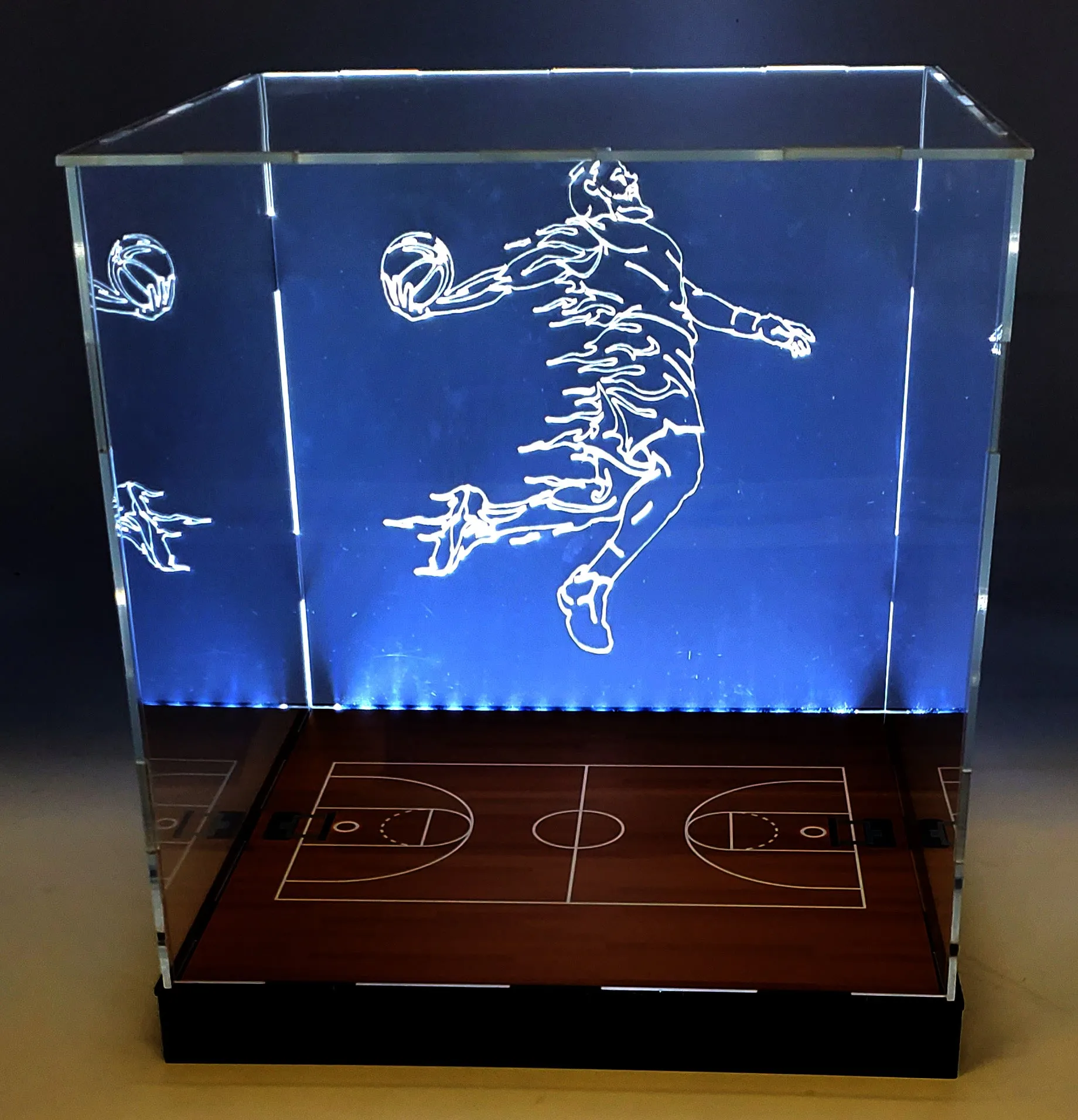 LED Lights Football Helmet Acrylic Display Case Box Sports Field Showcase Shoes UV Protection