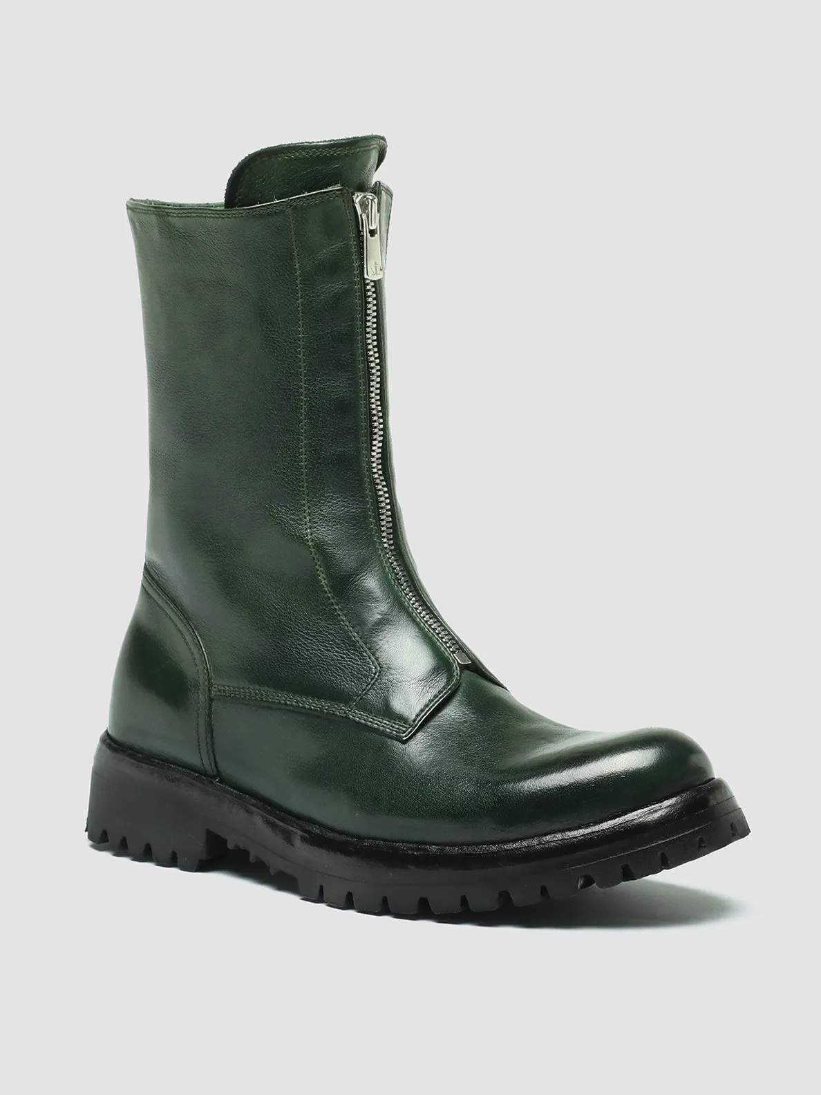 LORAINE 015 - Green Leather Zip Boots