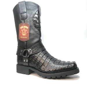 Los Altos Black Harness Crocodile Biker Boots